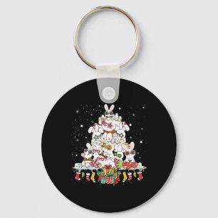 Cute Bunny Christmas Tree White Rabbits Surrounded Key Ring