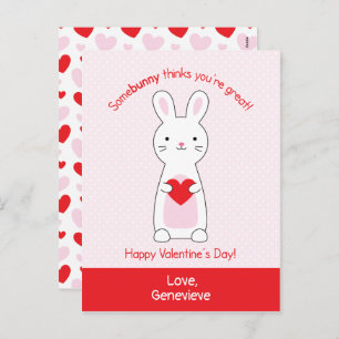 Cute Bunny Class Valentines Holiday Postcard
