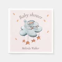 Cute Bunny Clouds and Stars Baby Shower Napkins