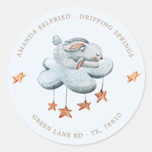 Cute Bunny Clouds Stars Baby Shower Classic Round Sticker