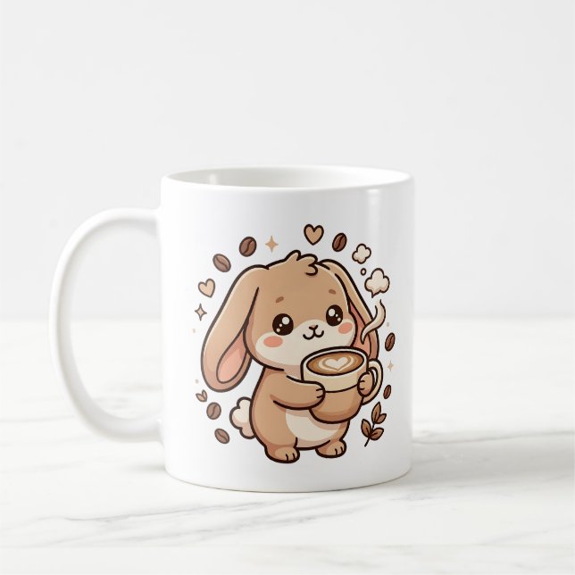 Cute Bunny Coffee Mug Latte Heart (Left)
