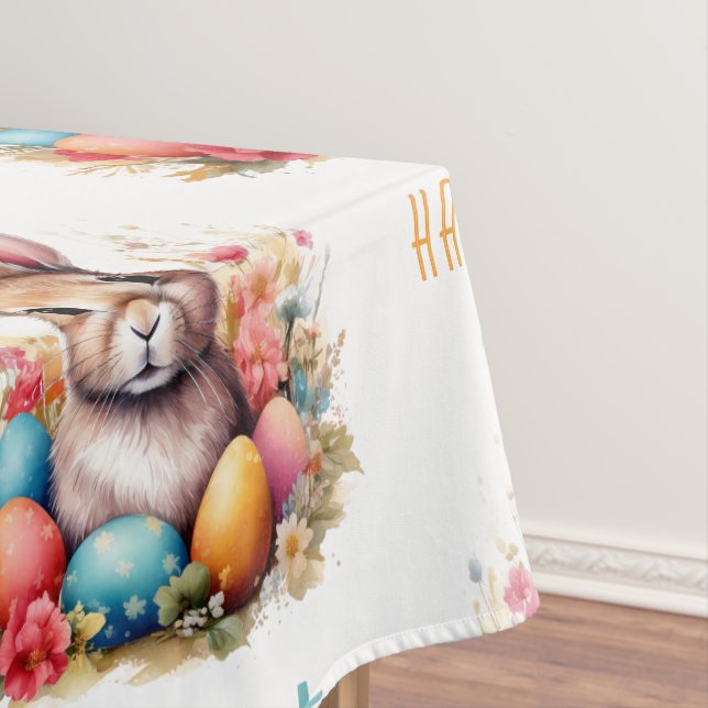 Cute Bunny Colourful Eggs Flowers Happy Easter Tablecloth (In Situ)