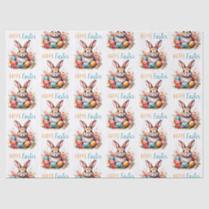 Cute Bunny Colourful Eggs Flowers Happy Easter Tissue Paper