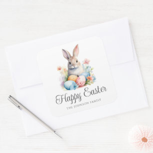 Cute Bunny Colourful Happy Easter Square Sticker