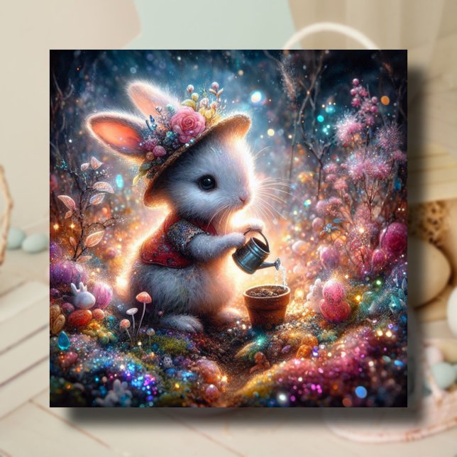Cute Bunny Colourful Sparkling Garden Easter Holiday Card (Creator Uploaded)