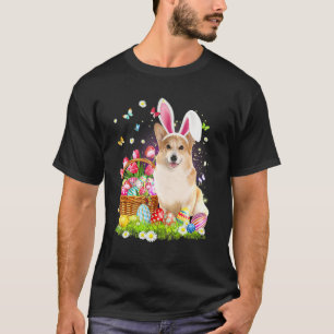 Cute Bunny Corgi Dog Easter Eggs Basket Easter Day T-Shirt