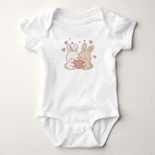 Cute Bunny Couple Holding Heart Bunny Lovers Baby Bodysuit