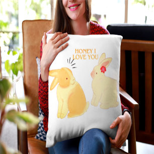 Cute Bunny Couple Love Quote - "Honey I Love You"  Cushion