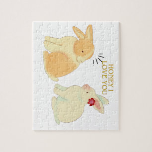 Cute Bunny Couple Love Quote - "Honey I Love You" Jigsaw Puzzle