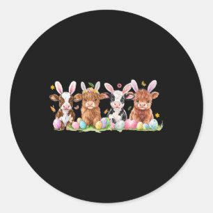 Cute Bunny Cow Retro Farmer Western Easter Day 1 Classic Round Sticker