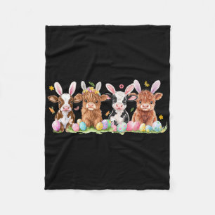 Cute Bunny Cow Retro Farmer Western Easter Day 1 Fleece Blanket