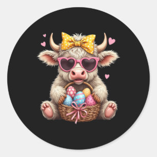 Cute Bunny Cow Retro Farmer Western Easter Day Classic Round Sticker