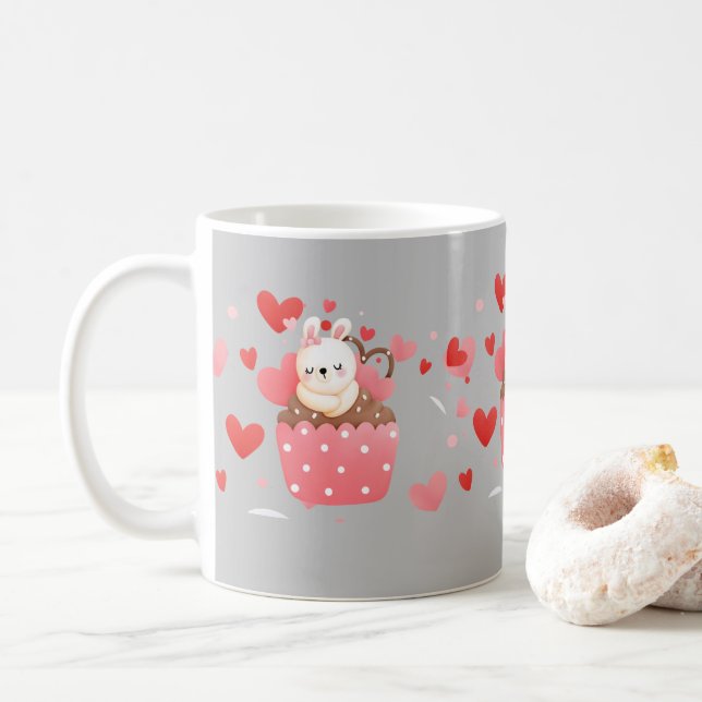 Cute bunny cupcake hearts  coffee mug (With Donut)