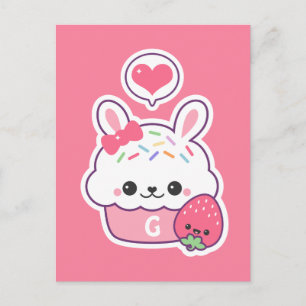 Cute Bunny Cupcake Monogram Postcard