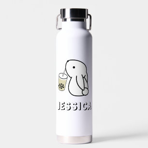 Cute Bunny Drinking Boba Add Your Name Water Bottle
