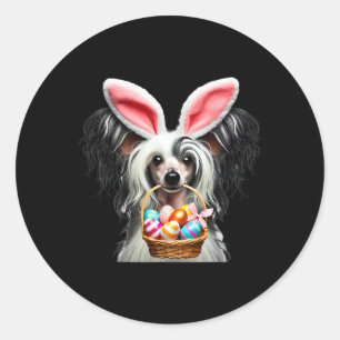 Cute Bunny Ear Chinese Crested Dog Easter Egg Hunt Classic Round Sticker