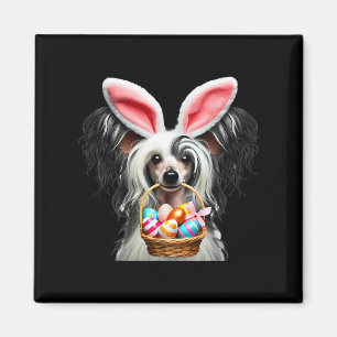 Cute Bunny Ear Chinese Crested Dog Easter Egg Hunt Magnet