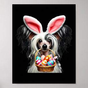 Cute Bunny Ear Chinese Crested Dog Easter Egg Hunt Poster