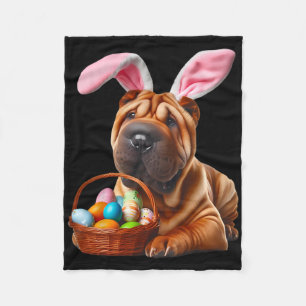 Cute Bunny Ear Chinese Shar-pei Dog Easter Egg Hun Fleece Blanket