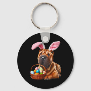Cute Bunny Ear Chinese Shar-pei Dog Easter Egg Hun Key Ring