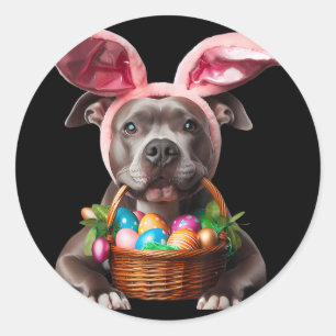 Cute Bunny Ear Pit Bull Dog Easter Eggs Owner Love Classic Round Sticker