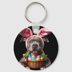 Cute Bunny Ear Pit Bull Dog Easter Eggs Owner Love Key Ring