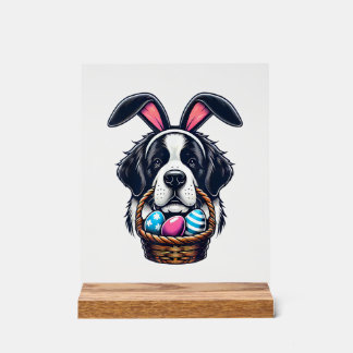 Cute Bunny Ear Saint Bernard Dog Easter Egg Owner  Acrylic Sign