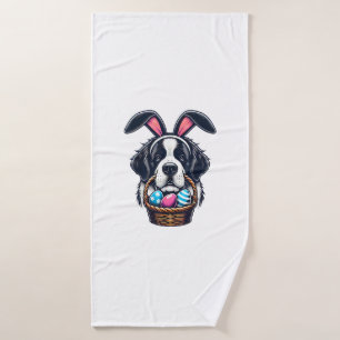 Cute Bunny Ear Saint Bernard Dog Easter Egg Owner  Bath Towel
