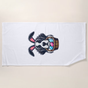 Cute Bunny Ear Saint Bernard Dog Easter Egg Owner Beach Towel