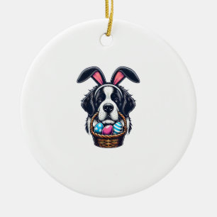 Cute Bunny Ear Saint Bernard Dog Easter Egg Owner  Ceramic Tree Decoration