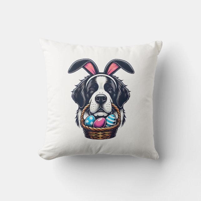 Cute Bunny Ear Saint Bernard Dog Easter Egg Owner  Cushion (Front)
