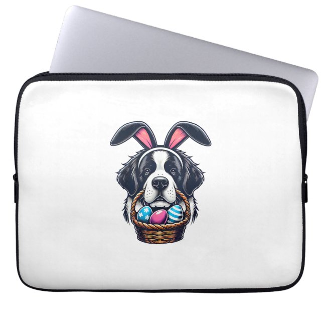 Cute Bunny Ear Saint Bernard Dog Easter Egg Owner  Laptop Sleeve (Front)
