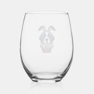 Cute Bunny Ear Saint Bernard Dog Easter Egg Owner Stemless Wine Glass