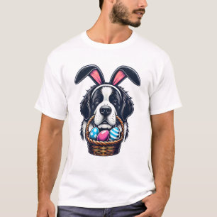 Cute Bunny Ear Saint Bernard Dog Easter Egg Owner  T-Shirt