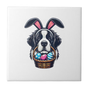 Cute Bunny Ear Saint Bernard Dog Easter Egg Owner Tile