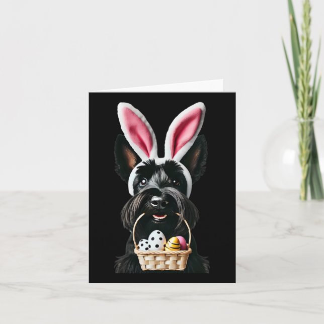 Cute Bunny Ear Scottish Terrier Dog Easter Eggs Ow Card (Front)