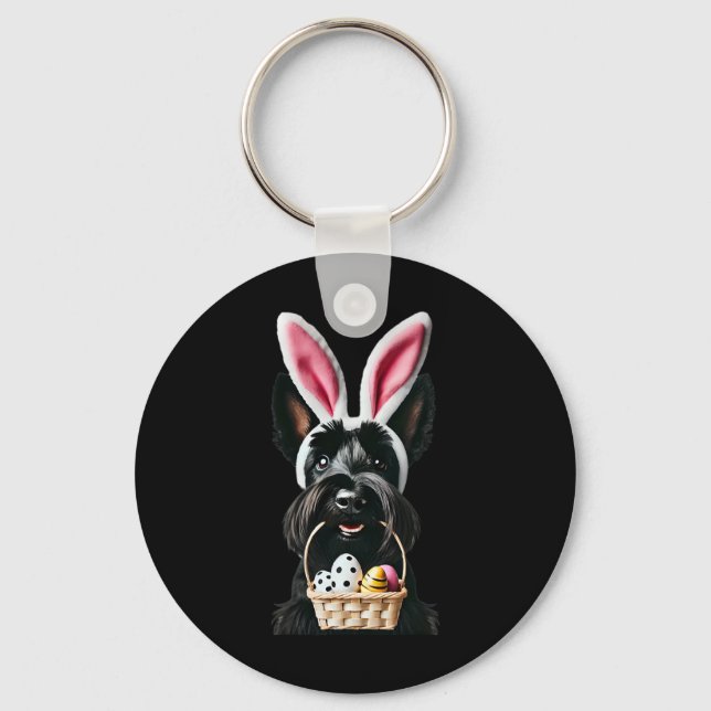 Cute Bunny Ear Scottish Terrier Dog Easter Eggs Ow Key Ring (Front)