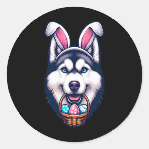 Cute Bunny Ear Siberian Husky Dog Easter Eggs Owne Classic Round Sticker