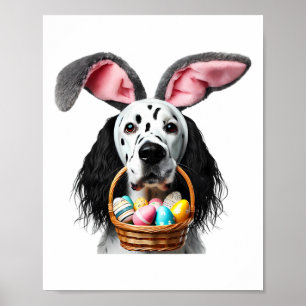 Cute Bunny Ears English Setter Dog Easter Egg Hunt Poster