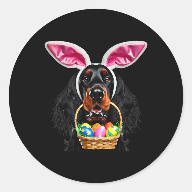 Cute Bunny Ears Gordon Setter Dog Easter Egg Hunt  Classic Round Sticker (Front)