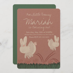 Cute Bunny Easter 1st Birthday Hand Drawn Kraft Invitation