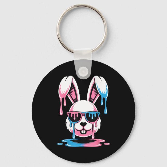 Cute bunny easter day funny rabbit ice cream drip key ring (Front)