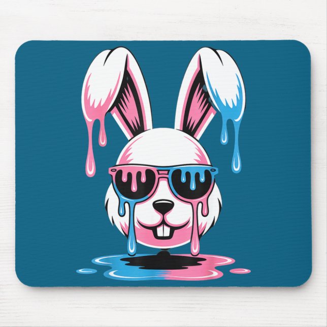 Cute bunny easter day funny rabbit ice cream drip mouse mat (Front)