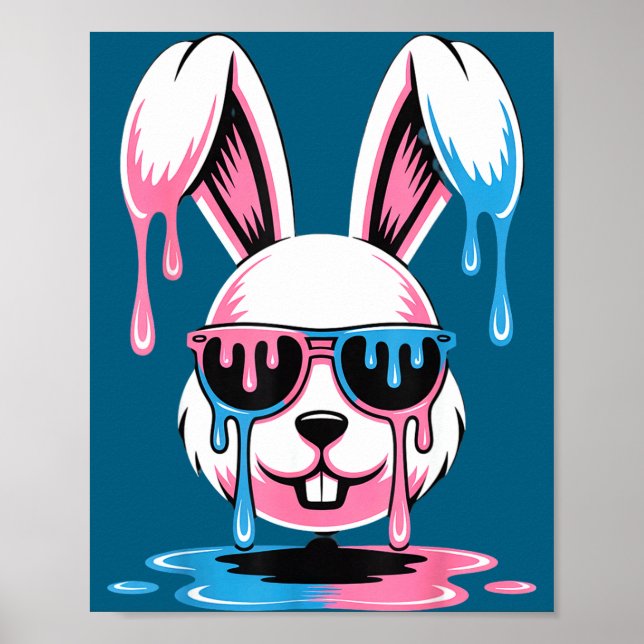 Cute bunny easter day funny rabbit ice cream drip poster (Front)