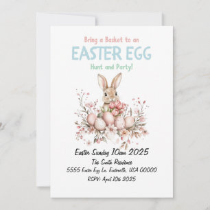 Cute Bunny Easter Egg Hunt and Party Invitation