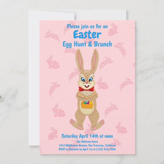 Cute Bunny Easter Egg Hunt Brunch Party Invitation (Front)
