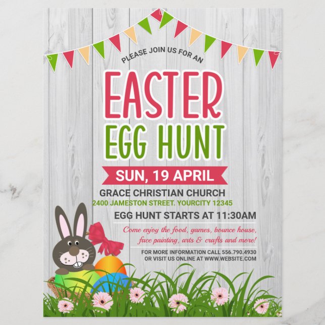 Cute Bunny Easter Egg Hunt Invitation Flyer (Front)