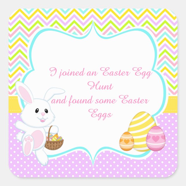 Cute Bunny Easter Egg Hunt Square Sticker (Front)