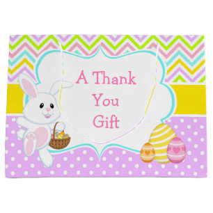 Cute Bunny Easter Egg Hunt Thank You Large Gift Bag