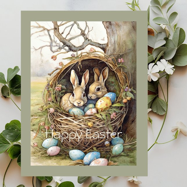 Cute Bunny Easter Eggs Forest Holiday Postcard (Creator Uploaded)
